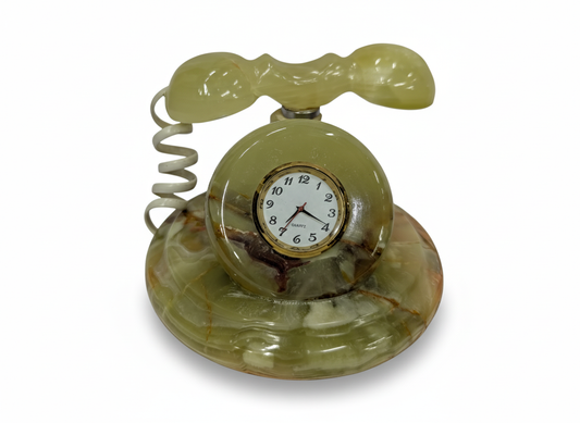 Vintage-Style Onyx Stone Telephone Table Clock (Decorative)