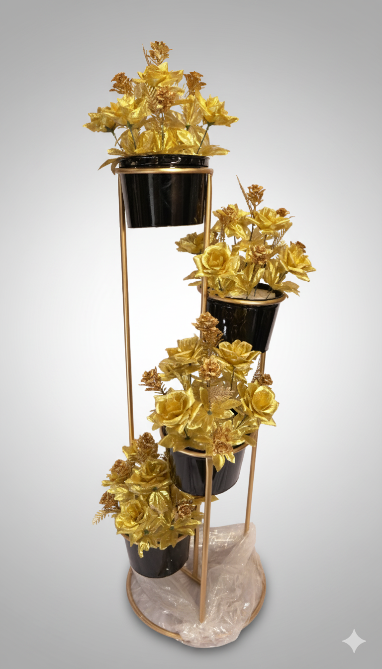 Golden Artificial Flower Stand 4 pots
