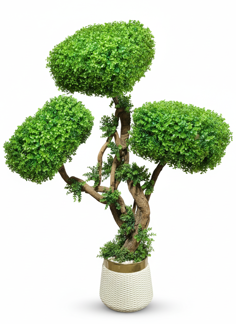 Artificial Topiary Bonsai Tree with Braided Trunk in Designer Pot
