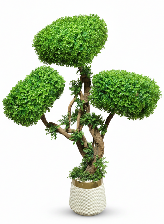 Artificial Topiary Bonsai Tree with Braided Trunk in Designer Pot