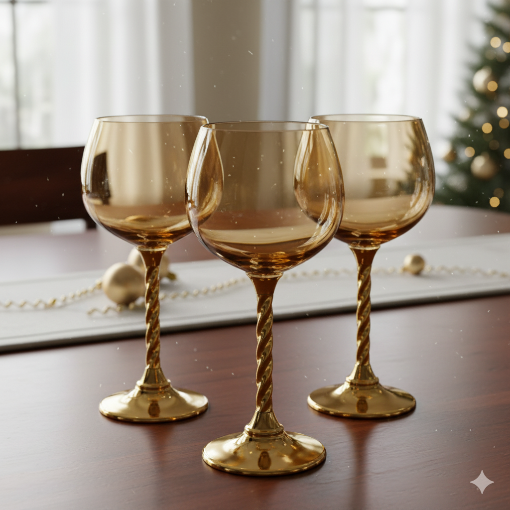 Amber Elegance Wine Glass Set (Set of 3)