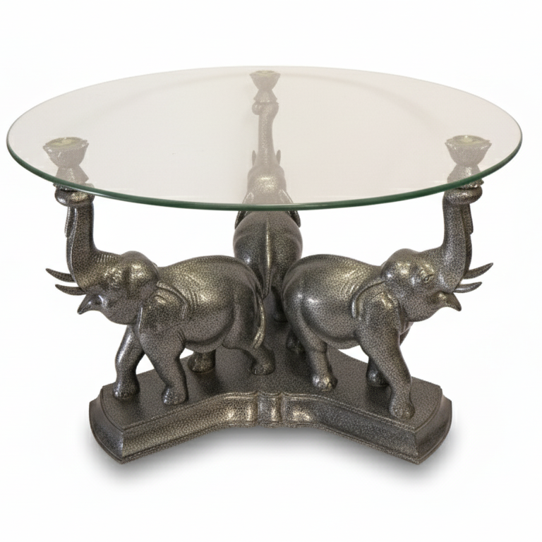 Elegant Elephant-Themed Glass Top Table