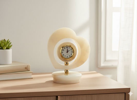Heart-Shaped Onyx Stone Table Clock (Decorative / Gift Item)
