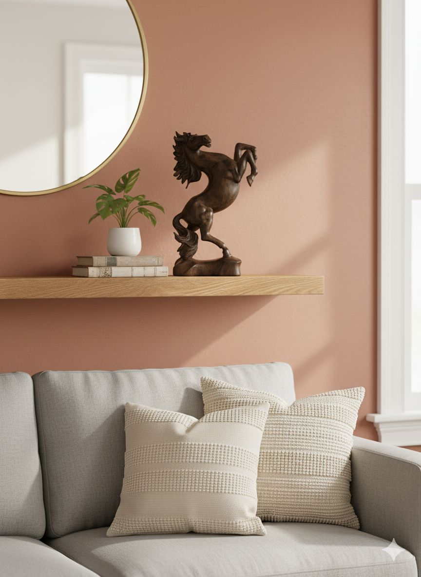 Hand-Carved Wooden Rearing Horse Sculpture