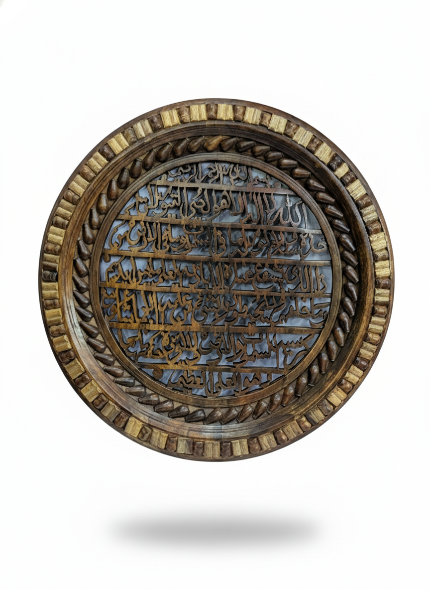 Hand-Carved Wooden Islamic Wall Plate – Arabic Calligraphy (Round)