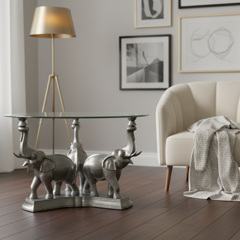 Elegant Elephant-Themed Glass Top Table