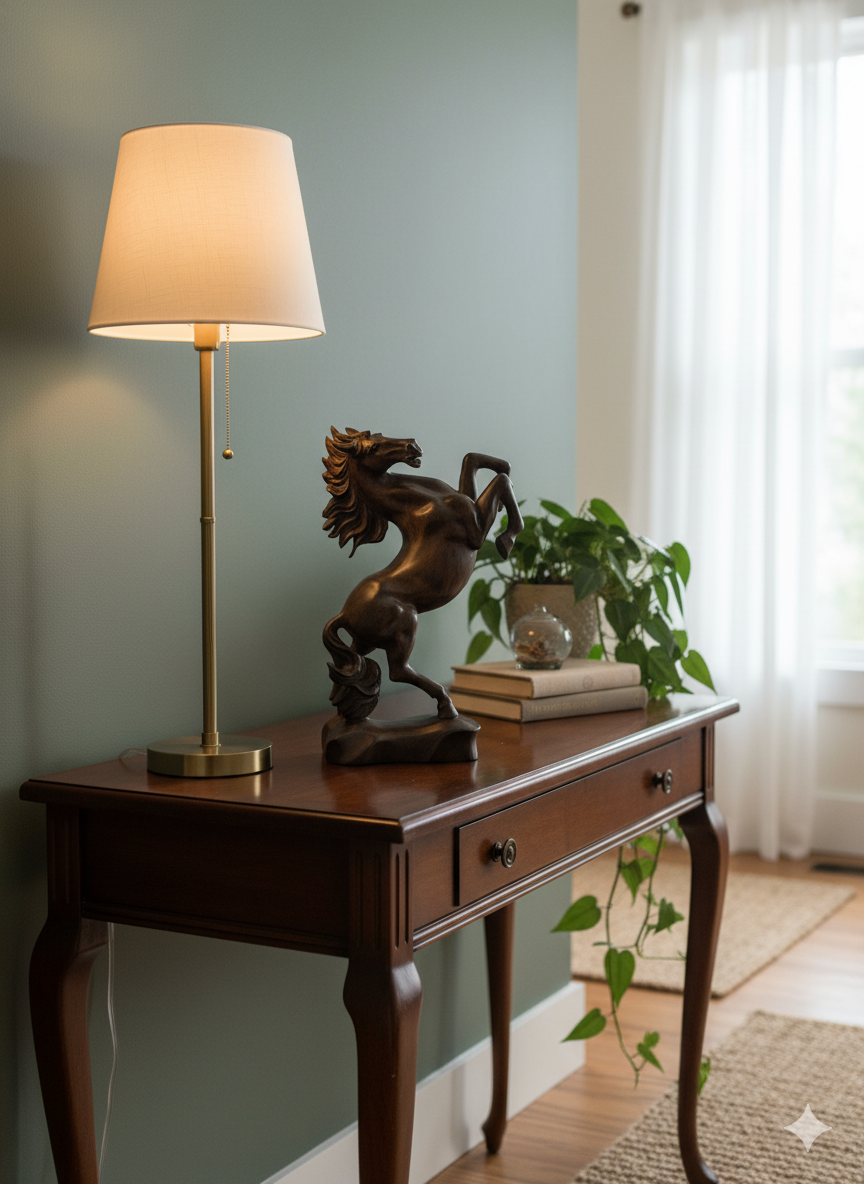 Hand-Carved Wooden Rearing Horse Sculpture