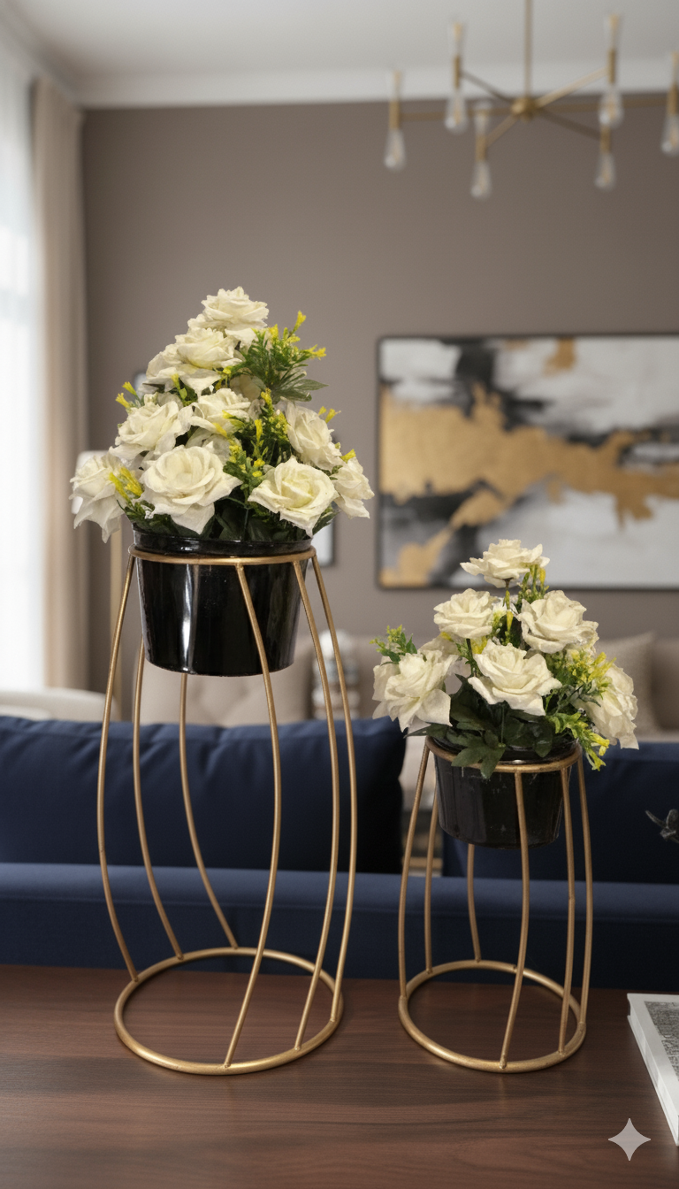 Gold Metal Stand with Rose Arrangement