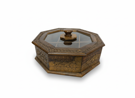 Hand-Carved Wooden Multipurpose Partition Box with Lid