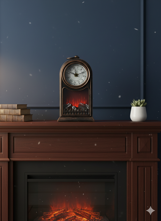 Vintage Classic Table Clock with Fireplace Design – Antique Finish
