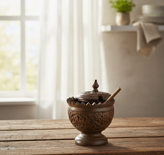 Handcrafted Wooden Spice Bowl with Spoon