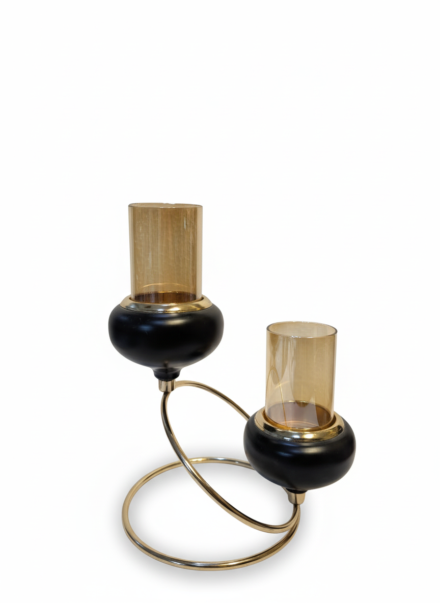 Elegant Dual Candle Holder – Black & Gold Spiral Design