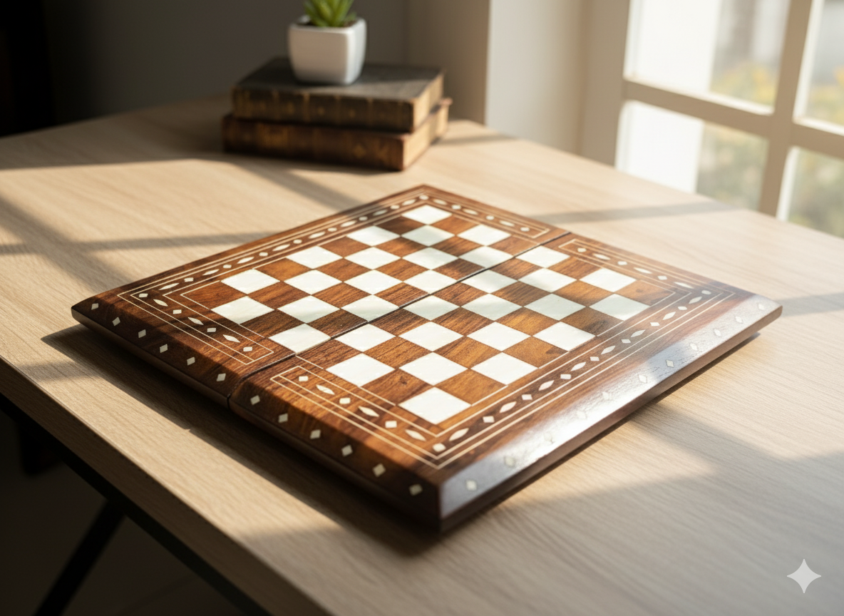 Handcrafted Wooden Chess Board – Inlay Work (Foldable)