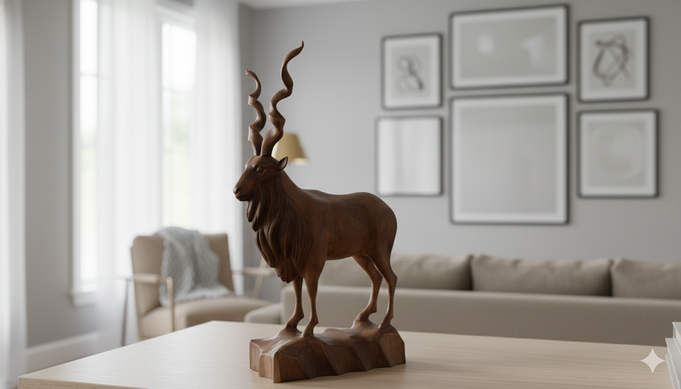 Elegant Wooden Deer Sculpture