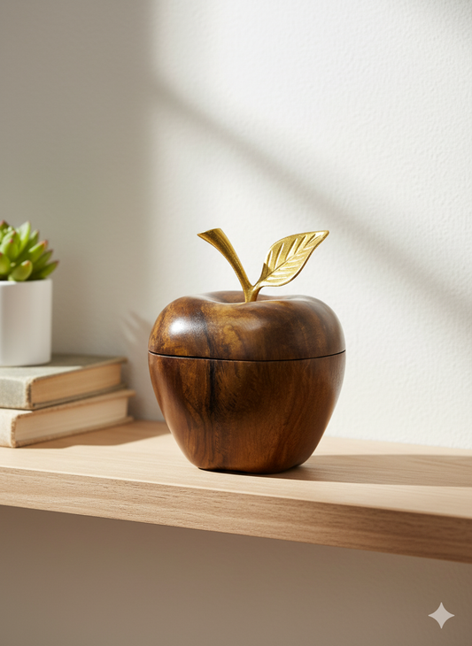 Decorative Apple Tea Mat Case with Golden Leaf Lid