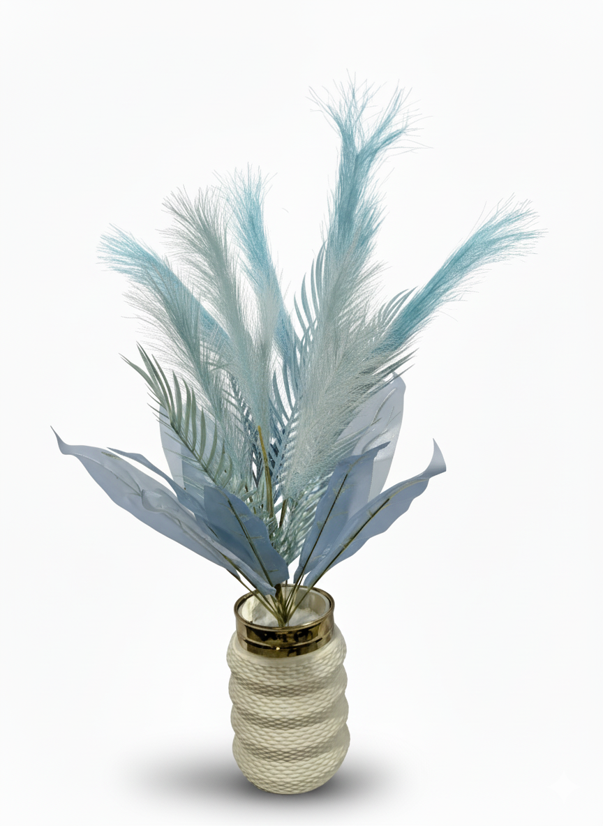 Artificial Pampas & Palm Arrangement in Textured Rope Vase