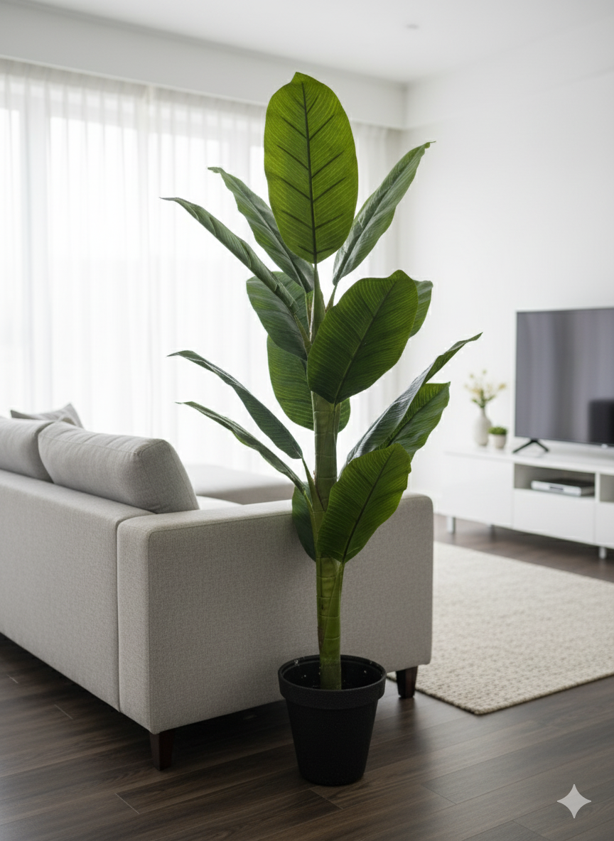 Artificial Banana Leaf Floor Plant in Black Pot