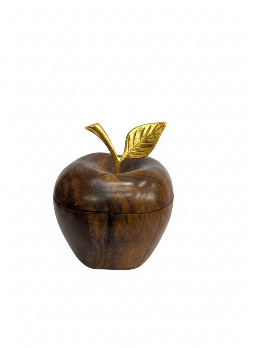 Decorative Apple Tea Mat Case with Golden Leaf Lid