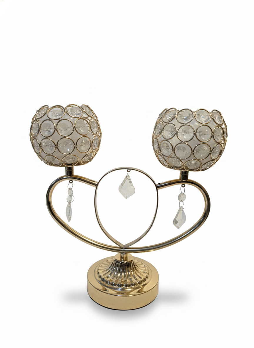Crystal Elegance Dual Candle Holder – Gold Plated Decorative Stand