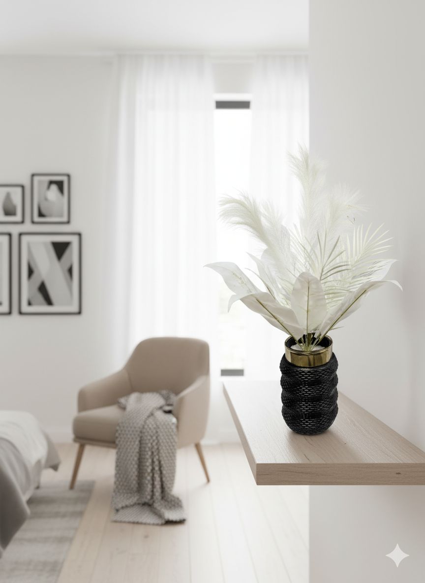 Artificial Pampas & Palm Arrangement in Textured Rope Vase