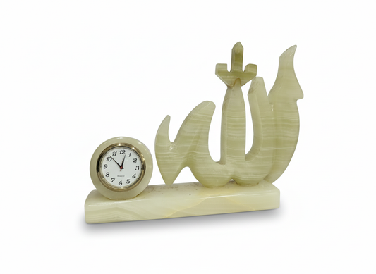 Hand-Carved Onyx “Allah” Desk Clock — Islamic Calligraphy Decor