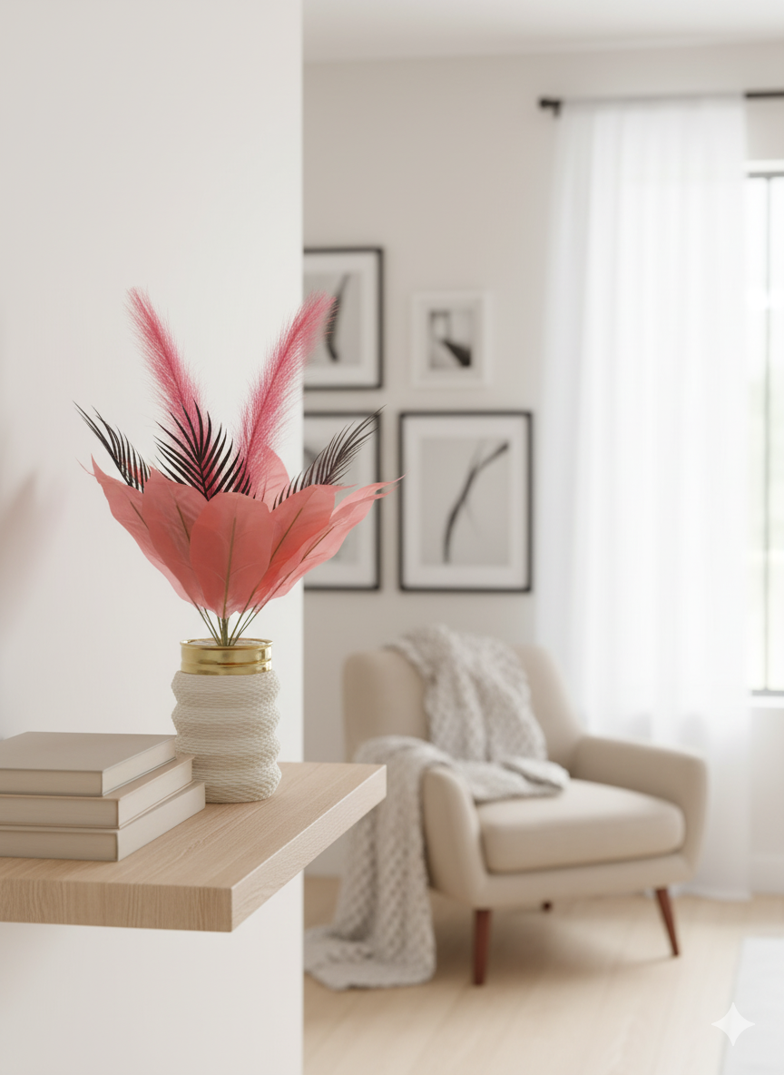 Artificial Pampas & Palm Arrangement in Textured Rope Vase