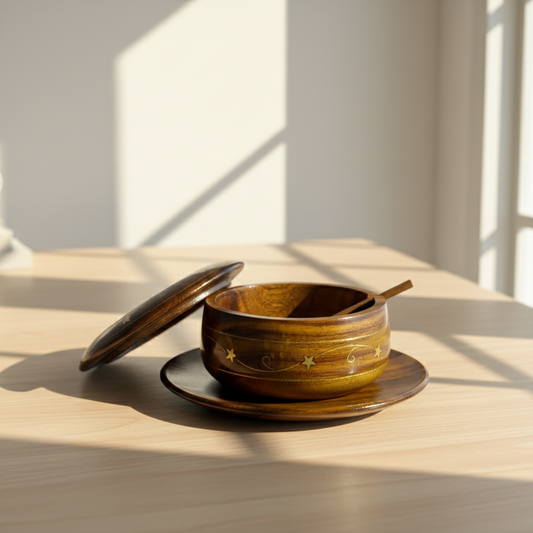 Sugar Pot with spoon wooden art