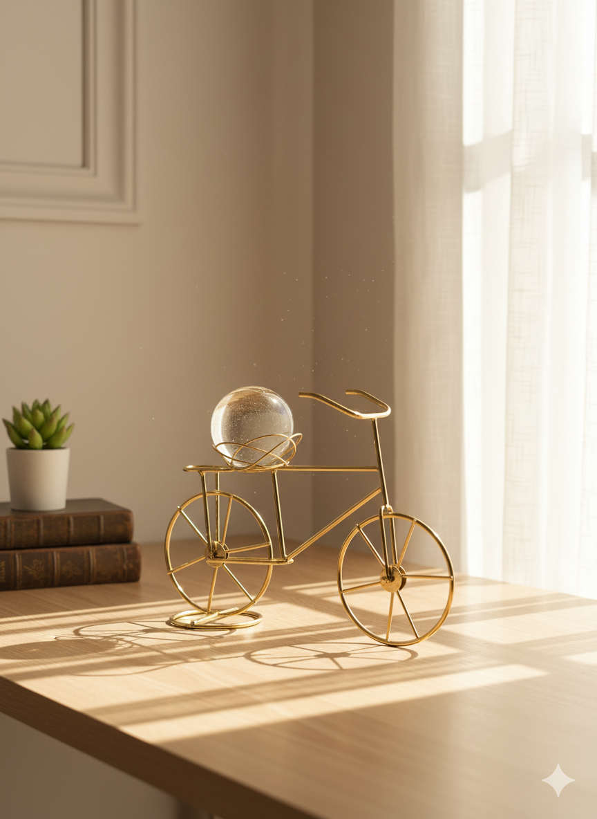 Vintage Gold Bicycle Planter with Succulent Pot