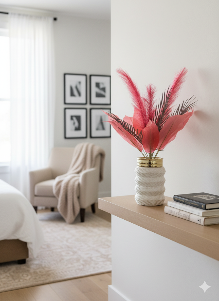 Artificial Pampas & Palm Arrangement in Textured Rope Vase