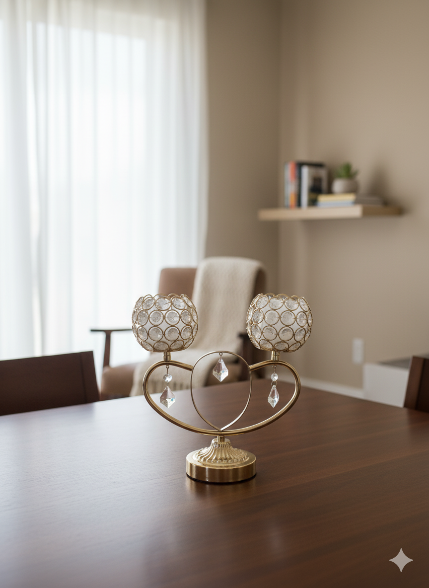 Crystal Elegance Dual Candle Holder – Gold Plated Decorative Stand