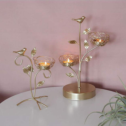 Custom Golden Candle Holder Bird Rose Tree Metal Vintage Candle Stand Home Decoration Candlestick