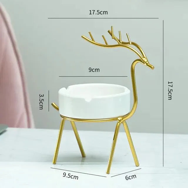 Deer Style Decorative Ashtray Ceramic Pot with Iron Construction for Home Decor