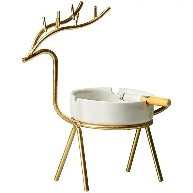 Deer Style Decorative Ashtray Ceramic Pot with Iron Construction for Home Decor