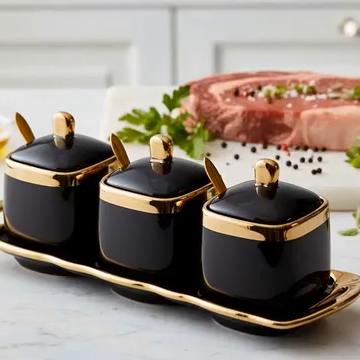 Black Sugar Bowl with Lid and Spoon