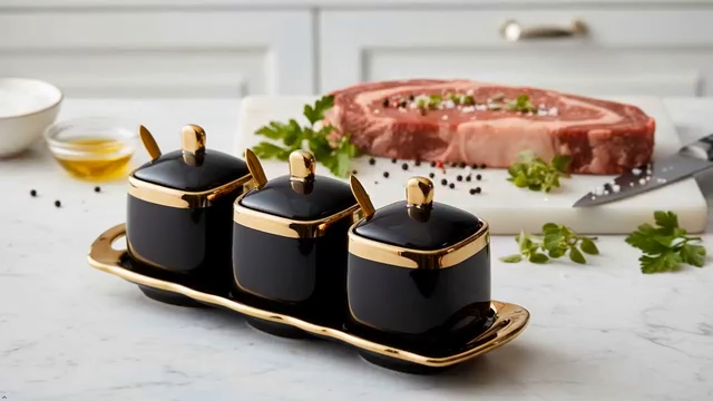 Black Sugar Bowl with Lid and Spoon